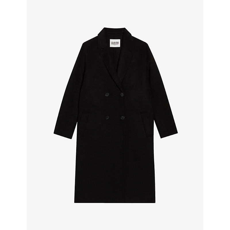 Shop Claudie Pierlot Womens Noir / Gris Galant Double-breasted Wool-blend Coat