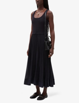 Claudie Pierlot Womens Bleus Tradi Pleated Skirt Stretch-cotton Dress In Bleus