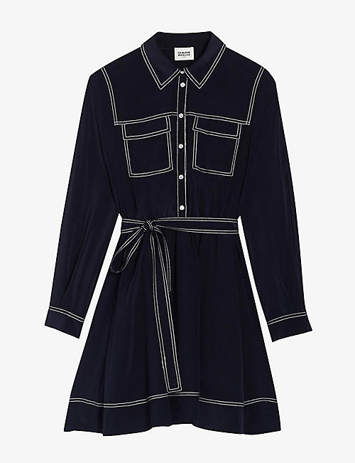 CLAUDIE PIERLOT: Reinette contrast top-stitch silk dress