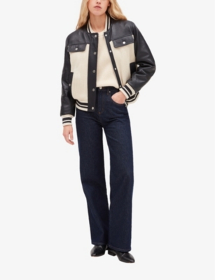 Shop Claudie Pierlot Women's Divers Contrast Panelled Leather And Knit Bomber Jacket