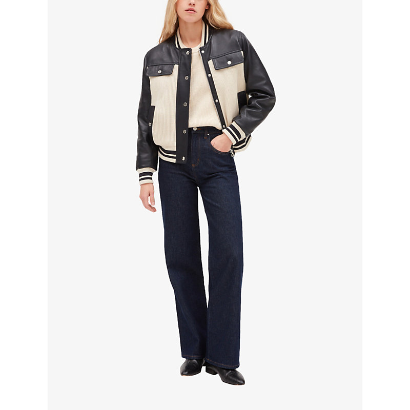 Shop Claudie Pierlot Women's Divers Contrast Panelled Leather And Knit Bomber Jacket