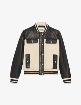 CLAUDIE PIERLOT Contrast panelled leather and knit bomber jacket