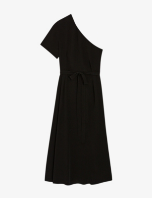 CLAUDIE PIERLOT CLAUDIE PIERLOT WOMEN'S NOIR / GRIS RULIANA ASYMMETRIC-NECKLINE CUT-OUT WOVEN MIDI DRESS 64449532