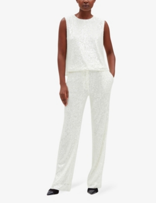 Claudie Pierlot Womens Naturels Sequin-embellished Wide-leg Mid-rise Stretch-woven Trousers In Naturels