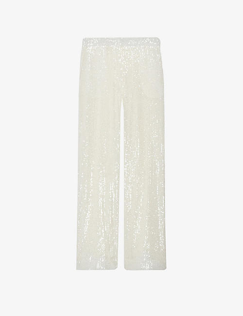CLAUDIE PIERLOT: Sequin-embellished wide-leg mid-rise stretch-woven trousers