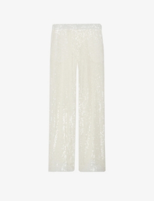 Claudie Pierlot Womens Naturels Sequin-embellished Wide-leg Mid-rise Stretch-woven Trousers