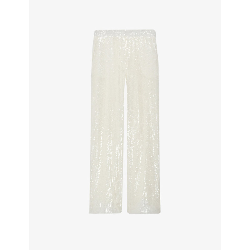 Claudie Pierlot Womens Naturels Sequin-embellished Wide-leg Mid-rise Stretch-woven Trousers