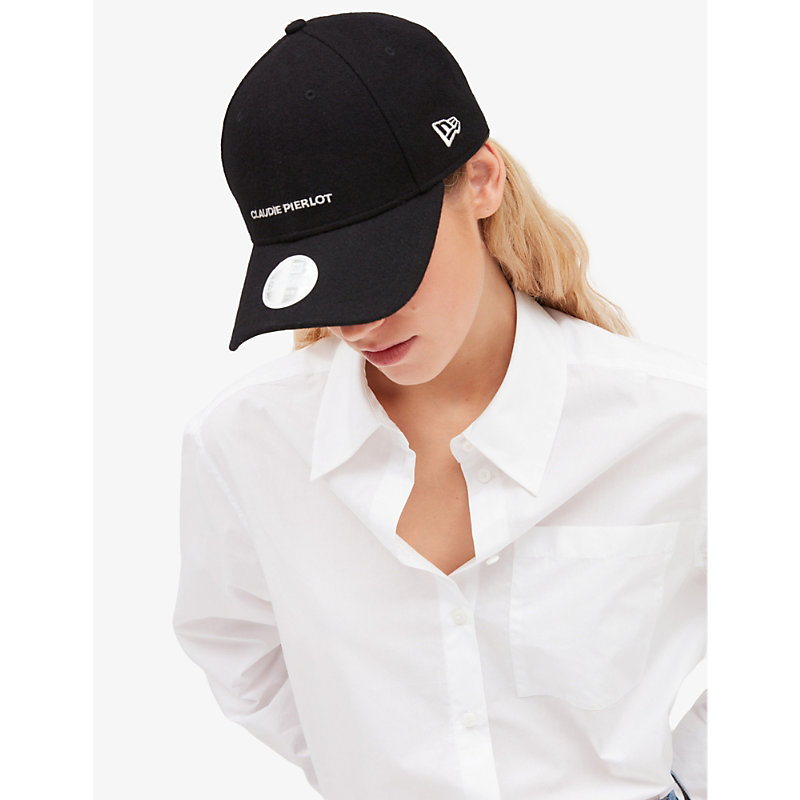 Shop Claudie Pierlot Womens Noir / Gris Logo-embroidered Wool-blend Baseball Cap