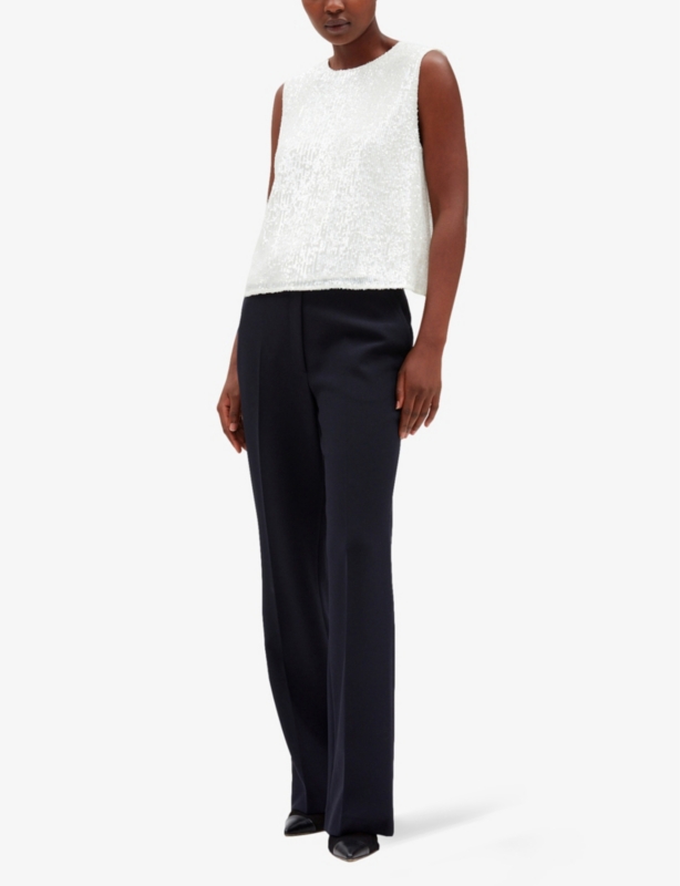 Open-back sequinned stretch-woven top