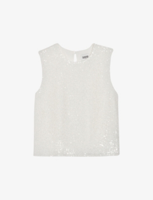 CLAUDIE PIERLOT: Open-back sequinned stretch-woven top