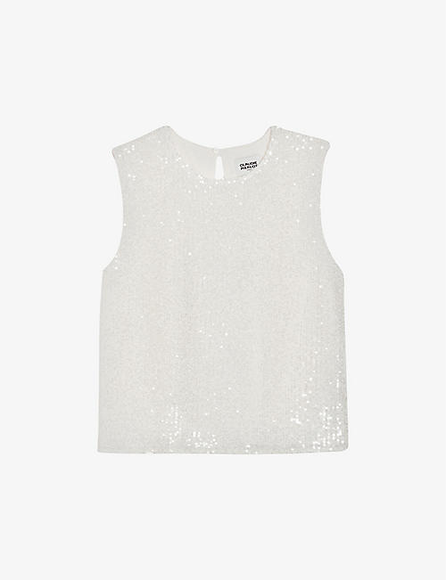 CLAUDIE PIERLOT: Open-back sequinned stretch-woven top