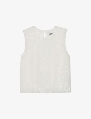 Claudie Pierlot Womens Naturels Open-back Sequinned Stretch-woven Top In Naturels