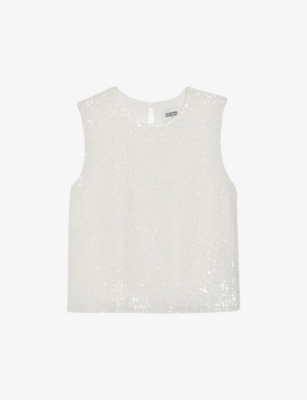 Claudie Pierlot Womens Naturels Open-back Sequinned Stretch-woven Top In Ecru