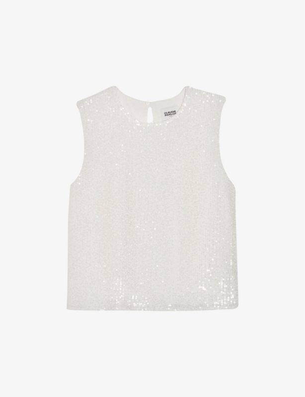Open-back sequinned stretch-woven top