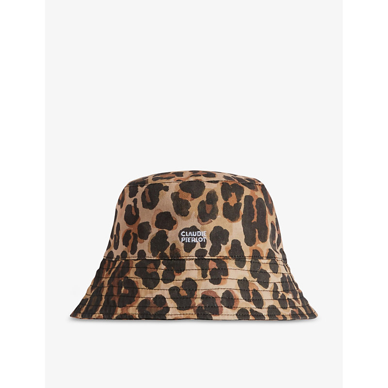 Claudie Pierlot Womens Divers Logo-embroidered Leopard-print Cotton Bucket Hat