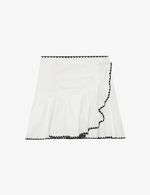 CLAUDIE PIERLOT: Ruffle embroidered-trim cotton mini skirt
