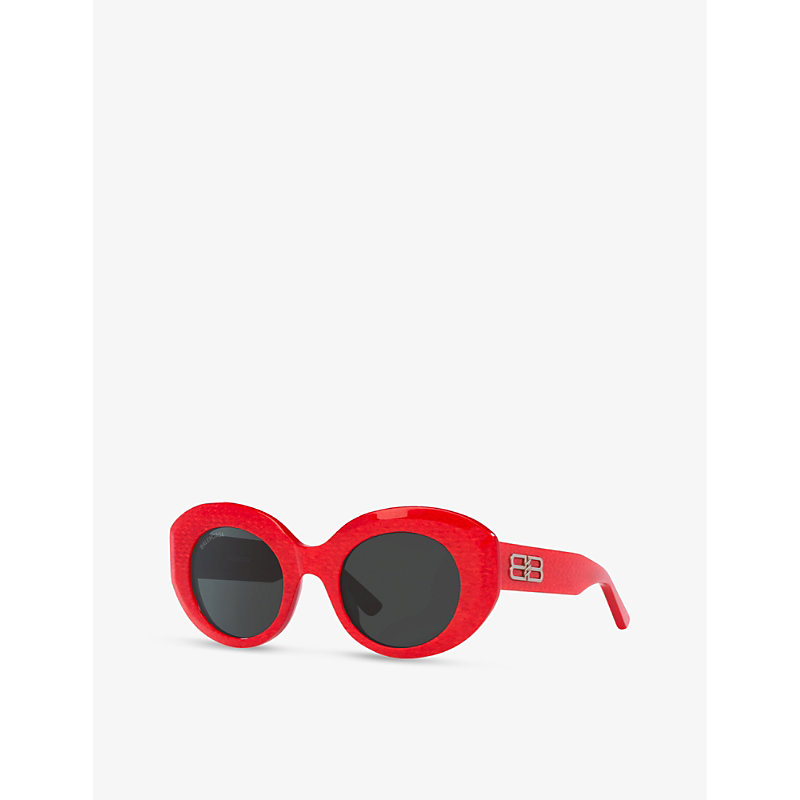 Shop Balenciaga Women's Red Bb0235s Round-frame Acetate Sunglasses