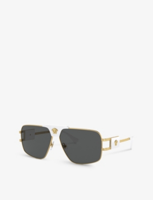 Shop Versace Women's Gold Ve2251 Pillow-frame Steel Sunglasses