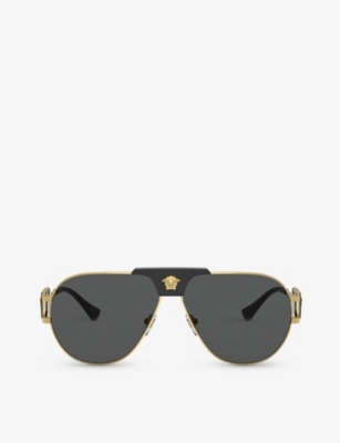 Shop Versace Women's Gold Ve2252 Aviator-frame Steel Sunglasses