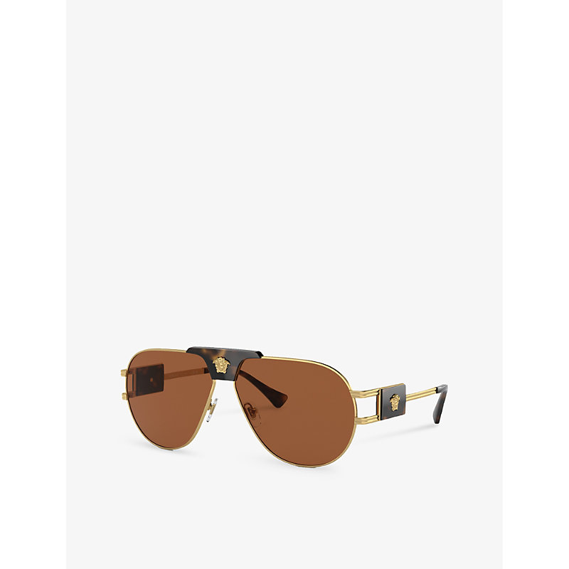 Shop Versace Women's Gold Ve2252 Aviator-frame Steel Sunglasses