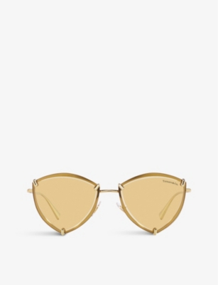 Shop Tiffany & Co Tf3090 Triangular-frame Metal Sunglasses In Gold