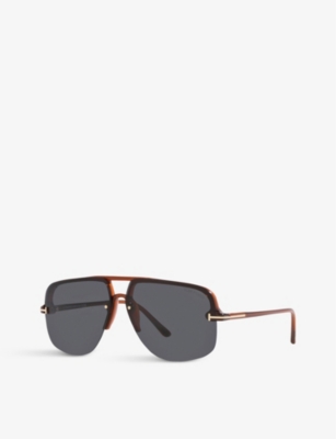 Womens Brown Ft1003 Hugo Aviator-frame Acetate Sunglasses