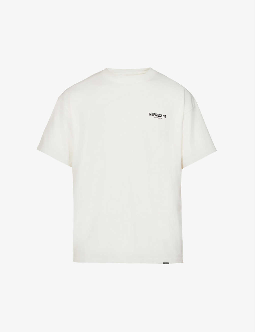 Shop Represent Men's Flat White Owners' Club Logo-print Cotton-jersey T-shirt