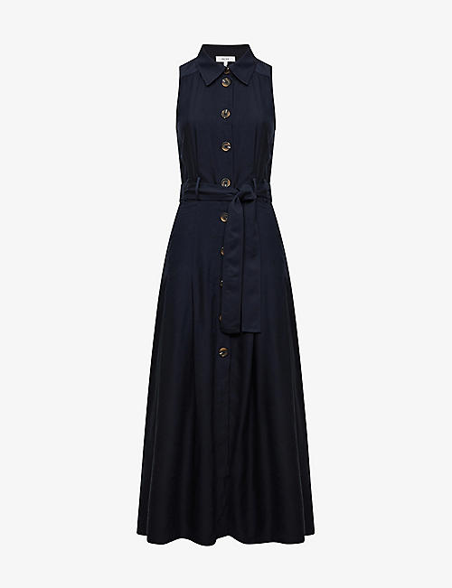 REISS: Milena button-through tied-waist woven midi dress