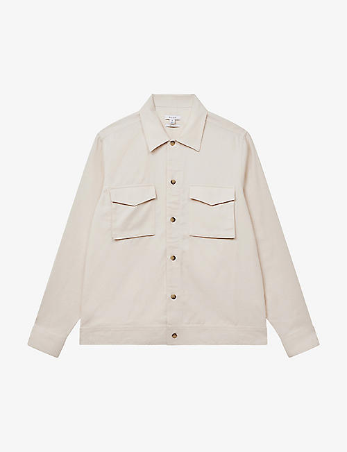 REISS: Santy patch-pocket regular-fit cotton-linen blend overshirt