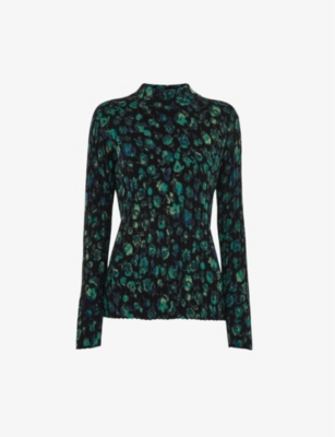 Whistles Womens Black Floral-print Funnel-neck Cotton-blend Jumper