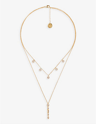 MAJE: Double chain diamanté-embellished brass necklace