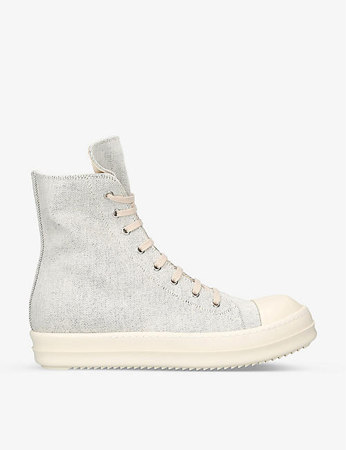 DRKSHDW: Lace-up cotton-denim high-top trainers