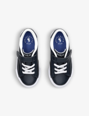 Shop Polo Ralph Lauren Boys Vy Kids Theron V Embroidered-logo Faux-leather Trainers 6 Months To 4 Years In Navy