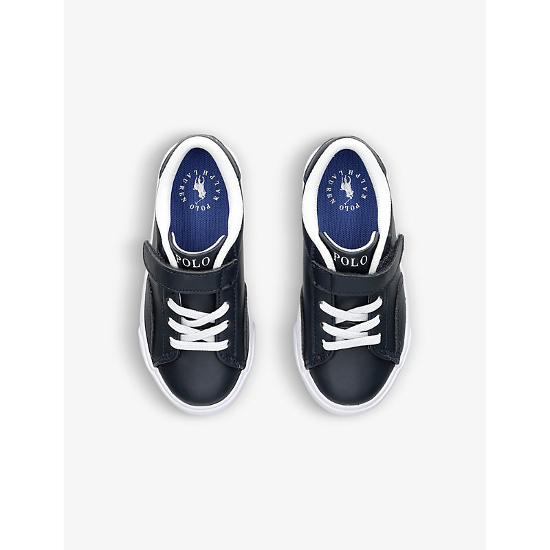 Shop Polo Ralph Lauren Boys Navy Kids Theron V Embroidered-logo Faux-leather Trainers 6 Months To 4 Years