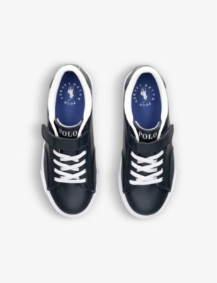 Shop Polo Ralph Lauren Boys Navy Kids Theron V Embroidered-logo Faux-leather Trainers 4-8 Years