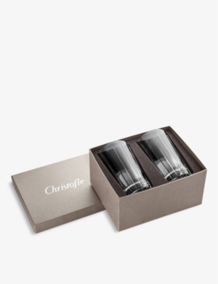 CHRISTOFLE IRIANA CRYSTAL HIGHBALL TUMBLERS SET OF TWO 