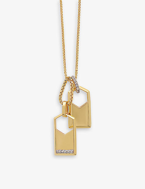 RACHEL JACKSON: Duo ID 22ct yellow gold-plated sterling silver and white topaz necklace