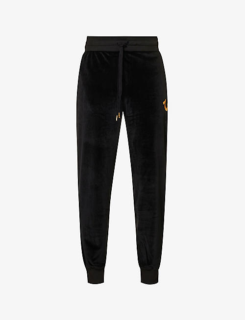 TRUE RELIGION: Logo-embroidered tapered stretch-velour jogging bottoms