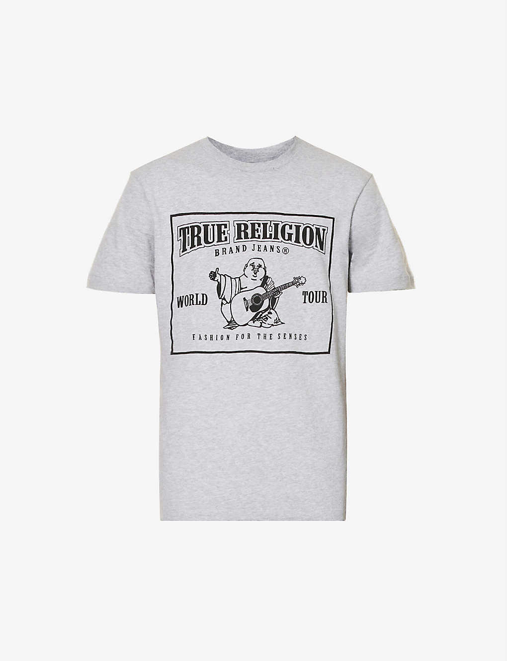 True Religion Mens Heather Grey Mineral Branded-print Cotton-jersey T-shirt