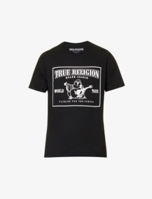 True Religion Mens Jet Black Mineral Branded-print Cotton-jersey T-shirt