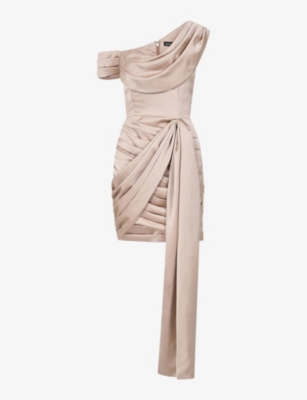 Lavish Alice Women's Satin Asymmetric Long Draped Minidress In Champagne |  ModeSens