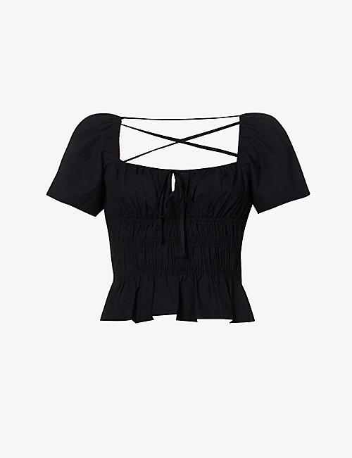 CIAO LUCIA: Elvia bow-embellished square-neck cotton-poplin top