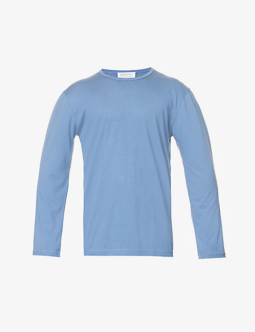 SUNSPEL: Long-sleeved crewneck cotton-blend pyjama top