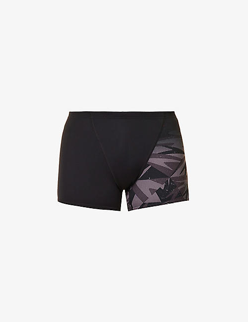 SPEEDO: Allover mid-rise graphic-print stretch-woven swim shorts