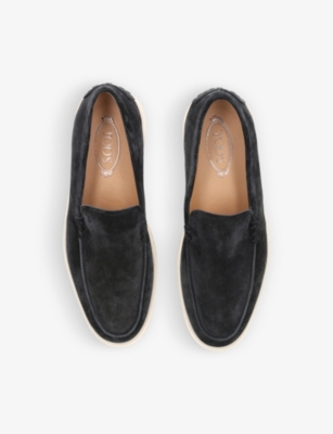 Shop Tod's Tods Men's Navy Ibrido Almond-toe Suede Loafers