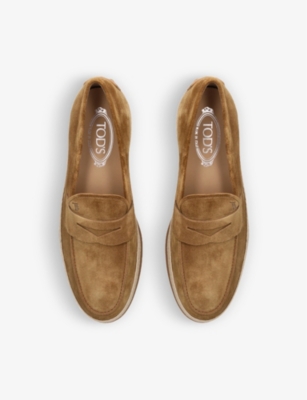 TODS Raffia Penny suede loafers