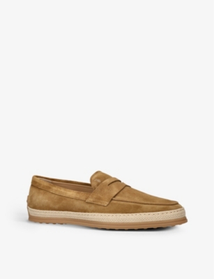 TODS Raffia Penny suede loafers