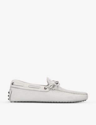 Shop Tod's Gommino Tie-front Leather Driving Shoes In Grey/light