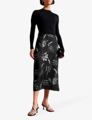 Ted Baker Alettaa Knit Bodice Slip Skirt Dress In Black | ModeSens