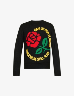 MARKET: Rose Garden intarsia-graphic relaxed-fit woven-knit jumper
